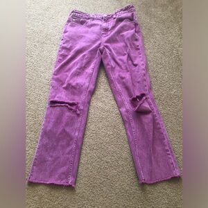 Cleo Wolf Jeans Womens 28 X 27” Capri Burgundy Maroon Distressed Denim 25 Inseam